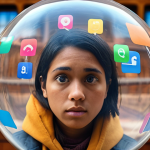 **Image Prompt:** A person trapped inside a transparent bubble (filter bubble) filled with screens displaying similar news articles and social media posts, limiting their view of the outside world. The colors inside the bubble are warm and comforting, while the outside world appears diverse and slightly out of focus. This visualizes the risk of only seeing information that confirms existing beliefs.