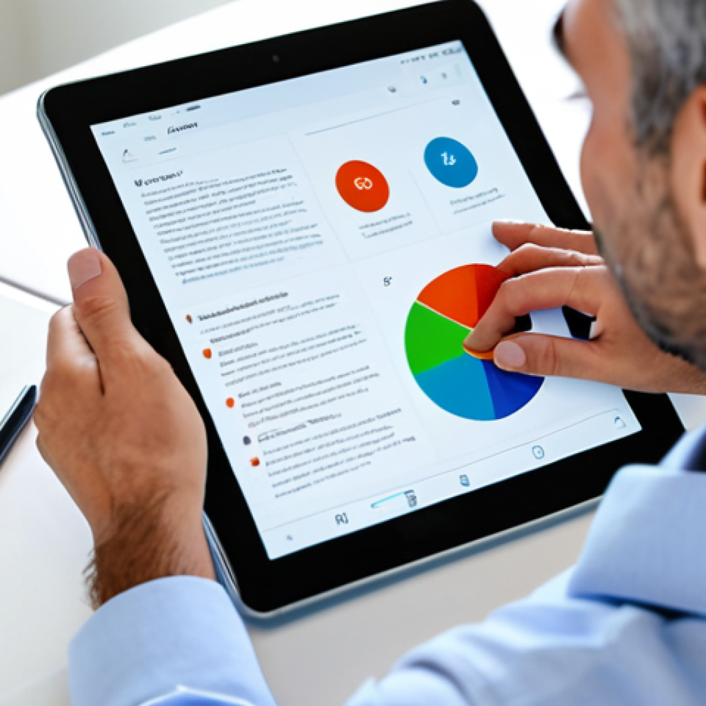 A professional individual, fully clothed in modern business casual attire, confidently navigating a sleek tablet device in a brightly lit, minimalist home office. The tablet screen displays intuitive, tailored product recommendations with a subtle glow, clearly indicating an "AHA-moment" of perfect discovery and efficiency. The background is softly blurred to emphasize the subject. Perfect anatomy, correct proportions, natural pose, well-formed hands, proper finger count, natural body proportions. Safe for work, appropriate content, fully clothed, professional, family-friendly.