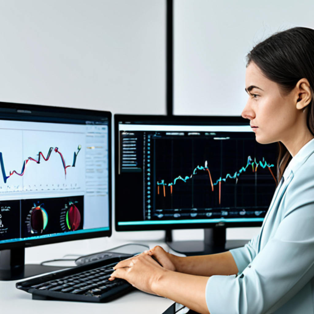 A professional female data analyst in a modest business suit, seated at a sleek modern desk, thoughtfully reviewing complex data visualizations on multiple screens in a secure, well-lit office environment. The atmosphere conveys trust and precision in data handling, with a focus on ethical practices. fully clothed, appropriate attire, safe for work, perfect anatomy, correct proportions, natural pose, well-formed hands, proper finger count, professional photography, high quality, modest clothing, family-friendly.