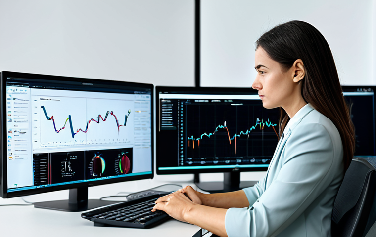 A professional female data analyst in a modest business suit, seated at a sleek modern desk, thoughtfully reviewing complex data visualizations on multiple screens in a secure, well-lit office environment. The atmosphere conveys trust and precision in data handling, with a focus on ethical practices. fully clothed, appropriate attire, safe for work, perfect anatomy, correct proportions, natural pose, well-formed hands, proper finger count, professional photography, high quality, modest clothing, family-friendly.