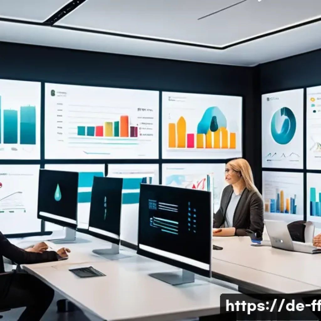 하이퍼 퍼스널라이제이션의 고객 가치 증대 - A modern office scene showing a diverse team of marketing professionals analyzing big data on multip...