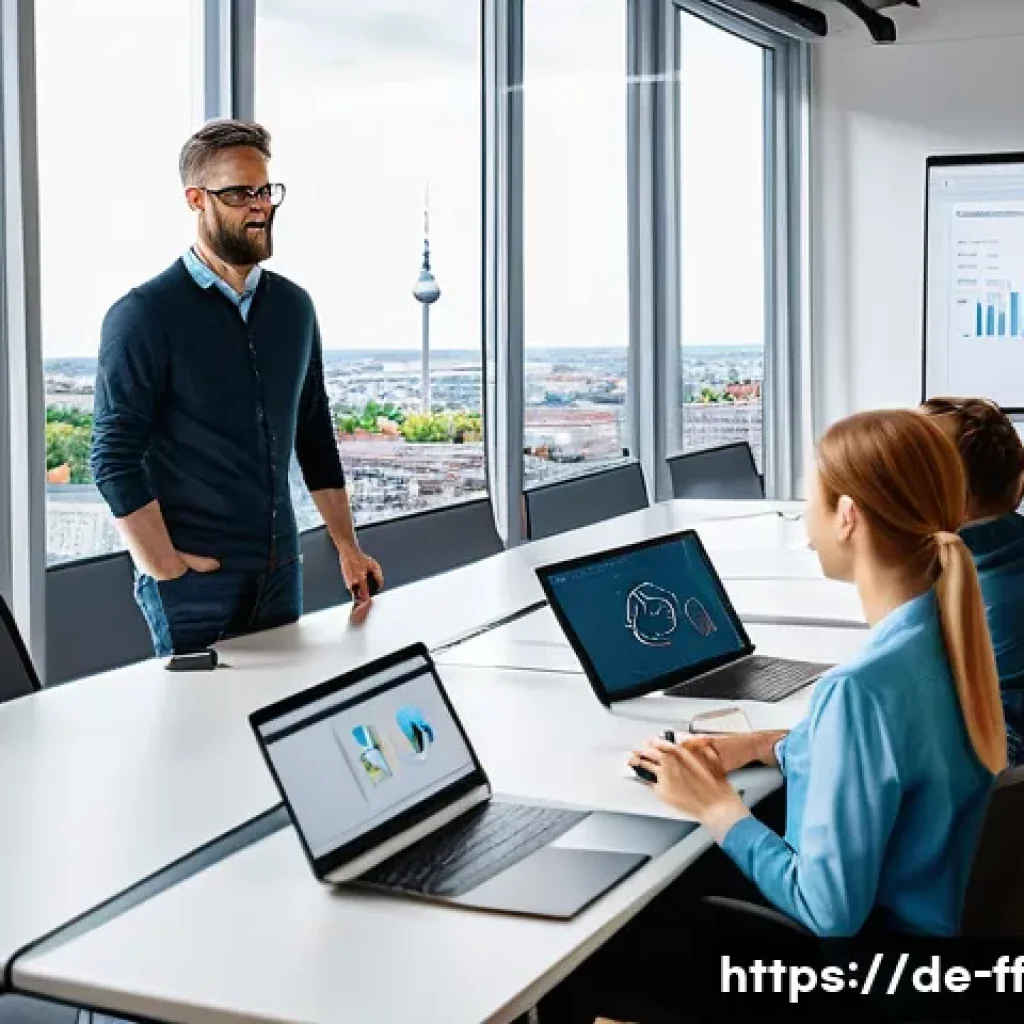 하이퍼 퍼스널라이제이션을 위한 변화 관리 - A modern agile office environment in Germany, featuring a diverse interdisciplinary team of professi...