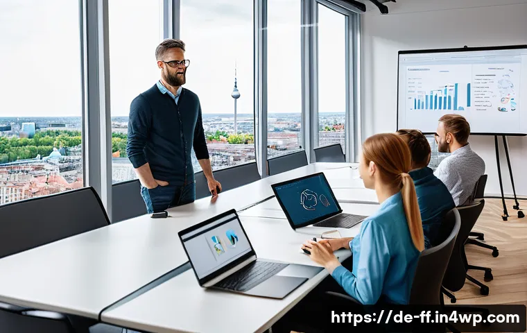 하이퍼 퍼스널라이제이션을 위한 변화 관리 - A modern agile office environment in Germany, featuring a diverse interdisciplinary team of professi...