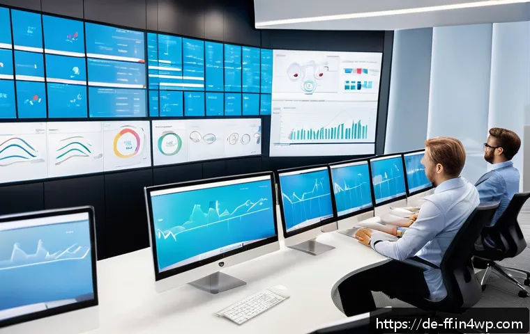 하이퍼 퍼스널라이제이션과 소비자 경험 향상 - A modern digital marketing control room with multiple large screens displaying real-time customer da...